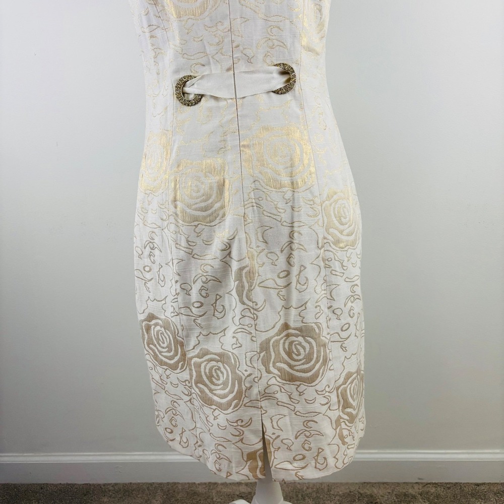 New Vertigo Paris Gold Floral Brocade Sheath Dress Metallic V-Neck Cocktail XS - Picture 7 of 12